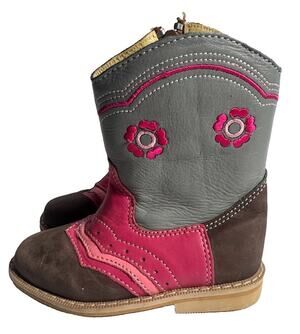 Shea Baby Charlie Toddler Girls Size 7 Leather Cowgirl Boots Pink Gray Floral